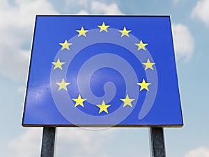 Border Sign of EuropeÂ European Union Flag and EU Border
